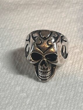 STERLING SUGAR SKULL DAY OF DEAD BLACK ENAMEL SILVER